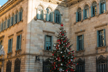 christmas tree on big government building at barcelona