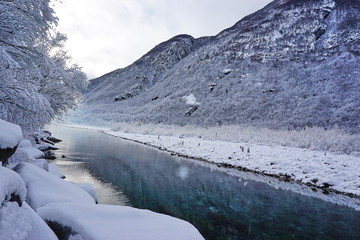Flowing river at winter
