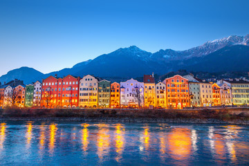 Innsbruck at night, Austria - obrazy, fototapety, plakaty