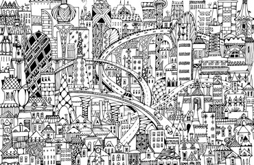 Modern city illustration with a lots of detailed buildings and trees