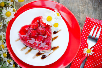 Strawberry heart cake dessert on Valentines Day