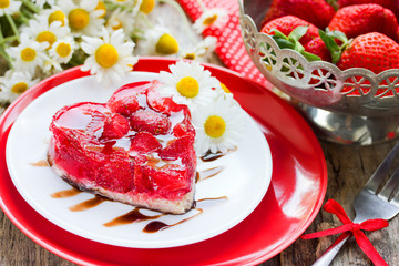 Strawberry heart cake dessert on Valentines Day
