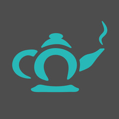 Icon blue teapot on a beautiful gray background