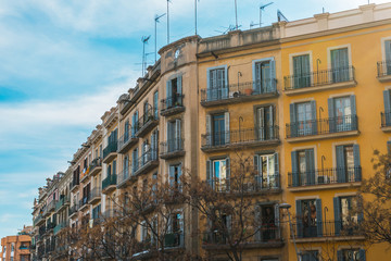 Fototapeta na wymiar beautiful residential buildings at barcelona on a sunny day