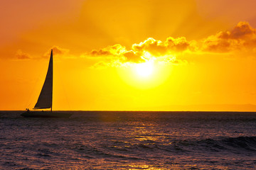 Sailboat With Orange Sunset