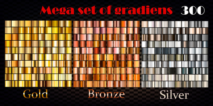 Gold, bronze and silver gradients. Huge vector collection