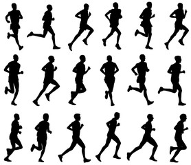 18 marathon runners silhouettes - vector