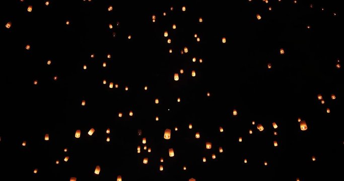 Floating lanterns fill the night sky at Yi Peng Festival. Chiangmai, Thailand.