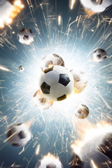 Soccer balls with fire in action