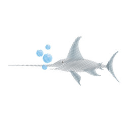 hand drawing marlin swordfish marine wildlife bubbles vector illustration eps 10