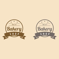 Bakery Round Logo With Ribbon Vintage Design Set