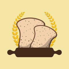 breakfast cooking roller halved bread laurel badge vector illustration eps 10