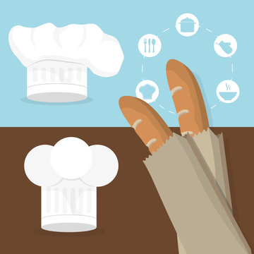 Breakfast Baguettes Hat Chef Tasty Flyer Vector Illustration Eps 10