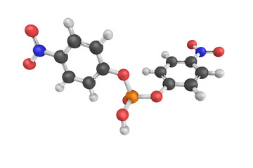 Bis(4-nitrophenyl)phosphate, a sodium salt. 3d model