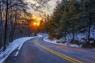 Winding road, scenic sunset, Kentucky backroads