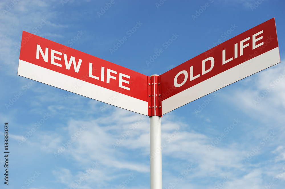 Wall mural road sign with new life and old life