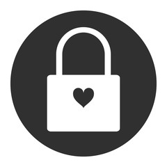 Flat and white padlock icon with heart-shaped keyhole in locked position and isolated on gray and white background - Eps10 vector graphics and illustration