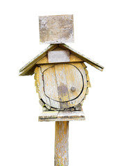 Wooden bird house isolated on a white background..