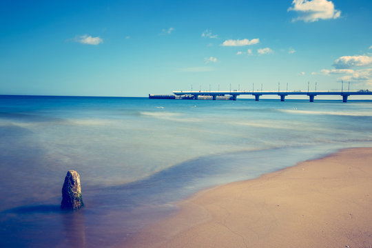 Concrete pier in Kolobrzeg, long exposure shot