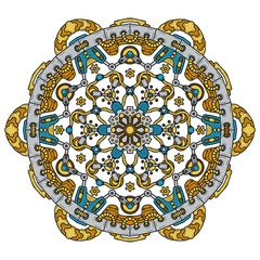 Steampunk round ornament. Retro industry steampunk circle pattern. Round technical elements mandala. Vector illustration.
