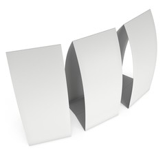 Three blank paper tent cards. 3d render illustration isolated. Table cards mock up on white background.