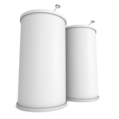 Trade show booth column white and blank. 3d render isolated on white background. High Resolution Template for your design.