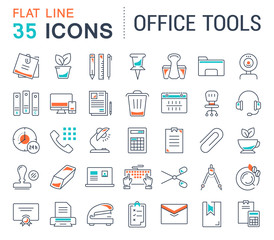 Set Vector Flat Line Icons Office Tools
