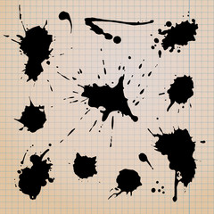 Grunge vector template with black paint ink splashes.