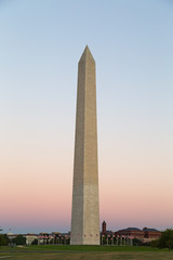 Washington Monument in the National Mall, Washington DC. Washington Monument on blue and pink sky background in the dusk.