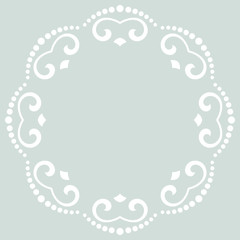Oriental pattern with arabesques and floral elements. Traditional classic ornament. Light blue and white pattern