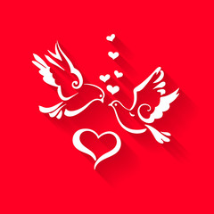 Love symbols, couple of pigeons. Valentines card. Vector illustration