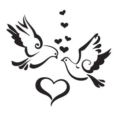 Love symbols, couple of pigeons. Valentines card. Vector illustration - 133356651