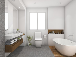 Naklejka na ściany i meble 3d rendering wood and tile design bathroom near window