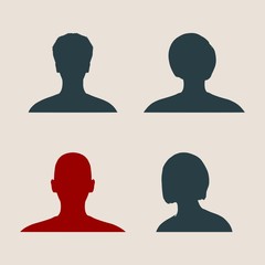 Set of silhouettes of a female head. Flat style. Vector illustration. Profile view