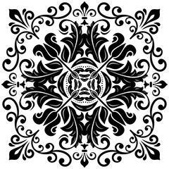 Elegant ornament in the style of barogue. Abstract traditional pattern with oriental elements. Black and white pattern
