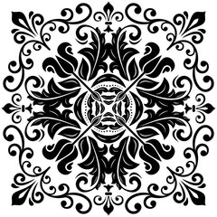 Elegant ornament in the style of barogue. Abstract traditional pattern with oriental elements. Black and white pattern