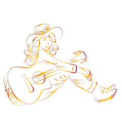 A girl playing on an acoustic guitar