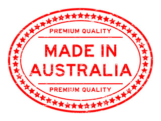 Grunge red premium quality made in Australia with star icon oval