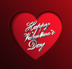 Happy Valentine's Day Design in ribbon style on paper cut art