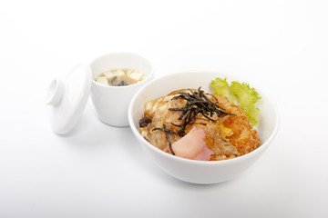Rice with Pork Korea, japanese isolated  White background