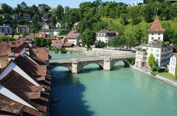 Fototapeta na wymiar Cityscape of Bern, Switzerland with river Aare and old city houses