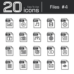 Files icon set 4 ( jpg , avi , mp3 , mov , dll , zip , raw , eps , html , pdf , doc , csv , ppt , gif , exe , png , xls , txt , eml , wav )