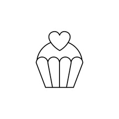 Love cake with heart line icon, sweets for Valentine's day, love concept, vector graphics, a linear pattern on a white background, eps 10.