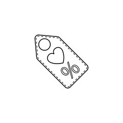 Valentine's day sales tag with heart line icon, discounts and percent , love concept, vector graphics, a linear pattern on a white background, eps 10.