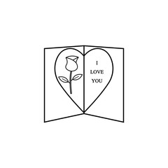Love card with rose line icon, Valentine's day, love concept, vector graphics, a linear pattern on a white background, eps 10.
