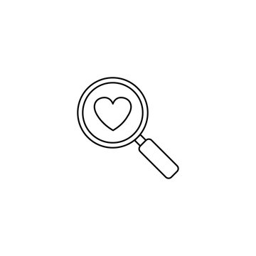 Magnifier with heart line icon, Love searching, Valentine's day, love concept, vector graphics, a linear pattern on a white background, eps 10.