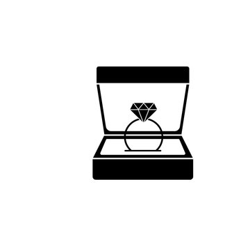 Wedding diamond ring in gift box solid icon, engagement in Valentine's day, love concept, vector graphics, a filled pattern on a white background, eps 10.