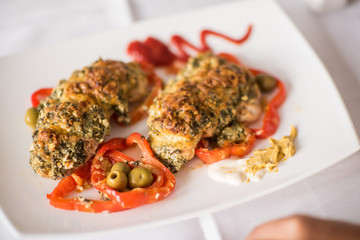Beautiful ready lunch on dining table in modern home