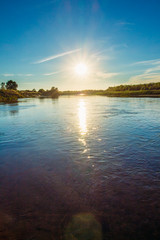 Sunset on the river. Summer landscape