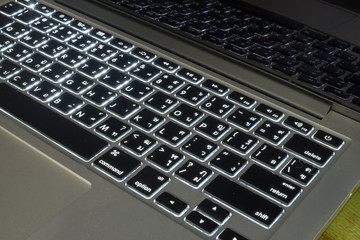 A keyboard of a laptop computer